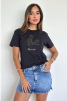 T-Shirt Cropped Com Pedraria Feminina Revanche Ituango PRETO