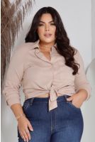 Camisa Lisa Com Bolso Frontal Curvy  Feminina Revanche Caturaí AREIA