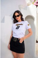 T-Shirt Cropped Com Aplique Bordado Feminino Revanche Maseru BRANCO