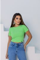 Blusa Cropped Canelado Feminina Revanche Gibara VERDE MEDIO