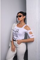 Blusa estampada com detalhe de tiras feminina Revanche Penalva BRANCO