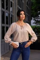 Blusa Ampla Manga Bufante Feminina Revanche Guissona AREIA