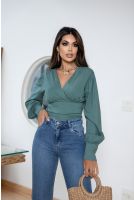 Blusa cropped com transpasse e lastex feminina Revanche Sapezal VERDE SALVIA