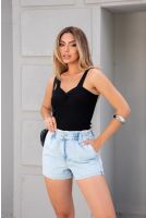 Blusa Cropped De Alça Decote Torcido Charm Feminina Revanche Winkler PRETO