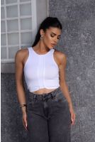 Blusa Cropped Regata Com Recortes Rib Feminina Revanche Carlinda BRANCO