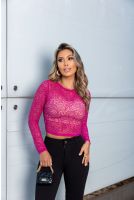 Blusa Cropped Rendado Feminina Revanche Quelba FUCSIA