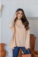 Blusa Poncho De Tricot Gola Alta Feminina Revanche Calama BEGE