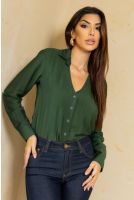 Camisa De Viscose Decote V Feminina Revanche Bobadilla VERDE MILITAR