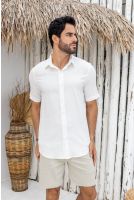 Camisa De Viscolinho Manga Curta Com Elastano Atacado Masculina Revanche Quito OFF WHITE