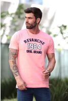 Camiseta Decote Careca Bordada Masculina Revanche Guro ROSA FLAMINGO