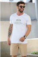 Camiseta Estampada Decote Careca Masculino Revanche Bouza BRANCO