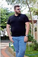 Camiseta Polo Com Plaquinha Plus Size Masculina Revanche Cornago PRETO