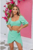 Conjunto Cropped Bojo e Saia Envelope Feminino Revanche Baralha VERDE