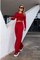 Conjunto Cropped e Calça Com Detalhe Feminino Revanche Uvita BORDO