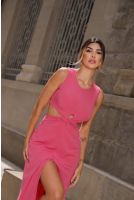 Vestido Longo Vazado Com Fenda Frontal Feminino Revanche Vinaixa ROSA