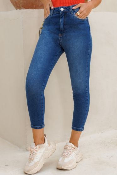 Calça Jeans Skinny Cropped Cintura Alta Feminina Revanche Taperoá Azul