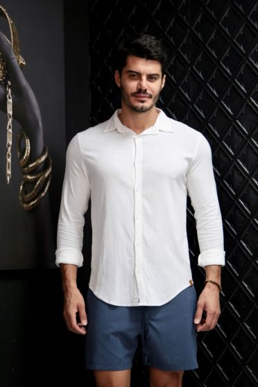 Camisa De Viscolinho Manga Longa Com Elastano Masculina Revanche Hammer OFF WHITE