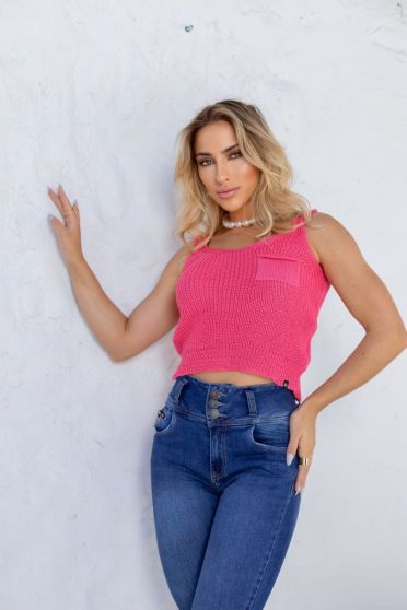 Regata Cropped De Tricot Com Bolso Feminina Revanche Sivas PINK