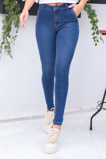 Calça Jeans Skinny Com Bolso Embutido Feminina Revanche Lousada Azul