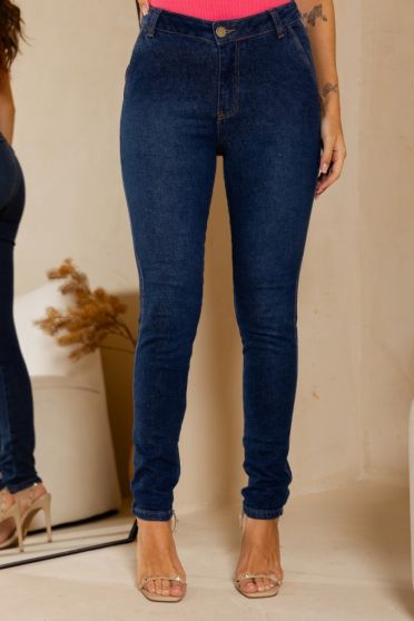 Calça Jeans Skinny Com Bolso Embutido Feminina Revanche Burgas Azul