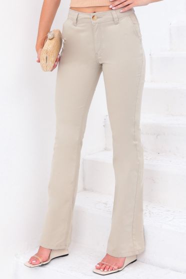 Calça Flare Com Bolso Embutido Feminina Revanche Encinas AREIA