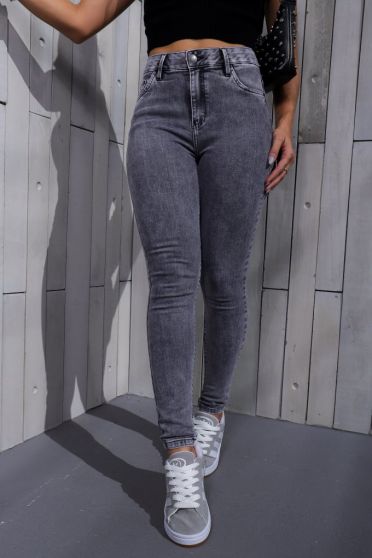 Calça Jeans Skinny Com Elastico Personalizado Feminina Revanche Porcuna CINZA