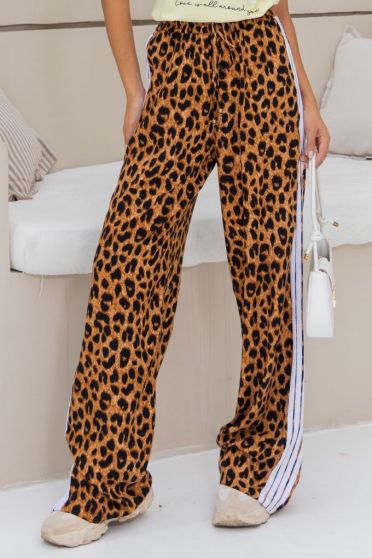 Calça Pantalona Animal Print Com Bolso Feminina Revanche Matutina MARROM