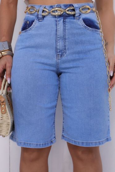 Bermuda Jeans Jorts Com Elastano Feminina Revanche Sumas Azul