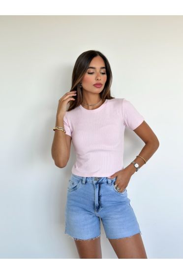 Blusa Cropped Canelado Feminina Revanche Gibara ROSA BEBE