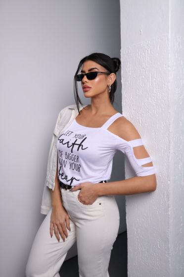 Blusa estampada com detalhe de tiras feminina Revanche Penalva BRANCO