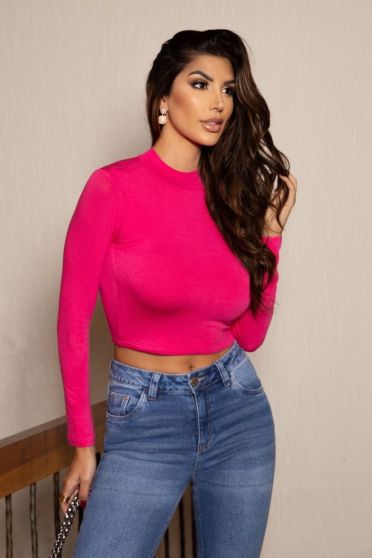 Cropped Manga Longa Com Gola Alta Feminino Revanche Nájera PINK