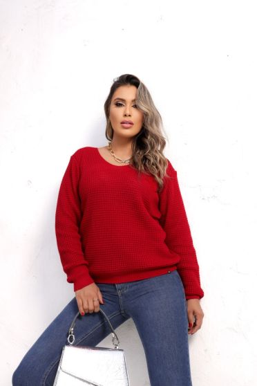 Blusa Ampla De Tricot Manga Longa Feminina Revanche Albatana BORDO