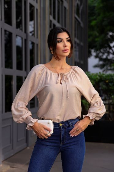 Blusa Ampla Manga Bufante Feminina Revanche Guissona AREIA