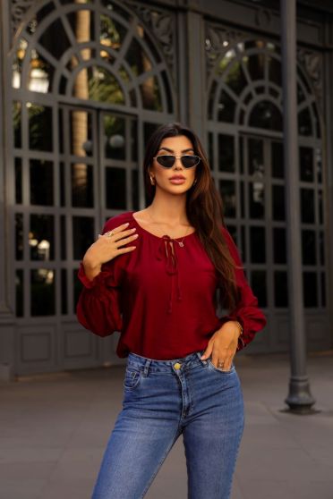 Blusa Ampla Manga Bufante Feminina Revanche Guissona MARSALA