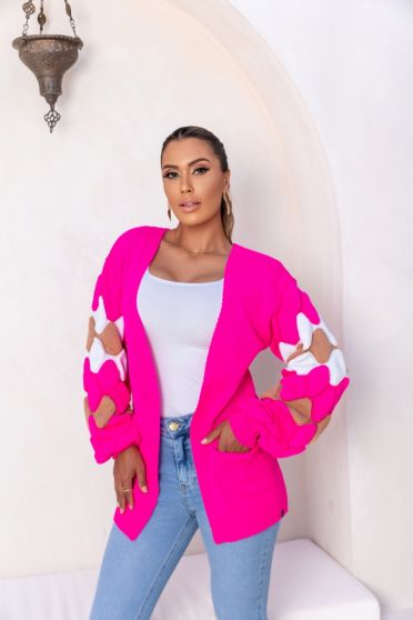 Blusa cardigan com manga detalhada feminina Revanche Rajec PINK