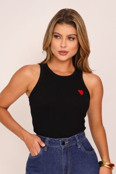 Blusa Cropped Regata Feminina Revanche Ercilla PRETO