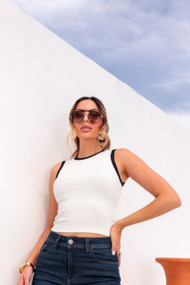 Blusa Cropped Regata Duo Feminina Revanche Yateras OFF WHITE