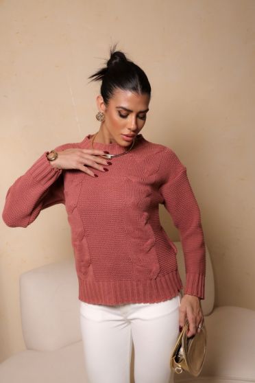 Blusa De Tricot Manga Longa Feminina Revanche Cracóvia ROSA QUEIMADO