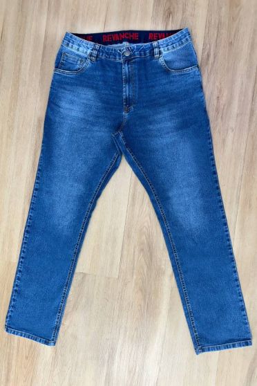 Calça Jeans Reta Com Elastico Personalizado Curvy Masculina Revanche Olivedos Azul