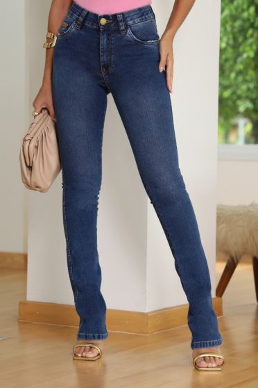 Calça Jeans Flare Barra Normal Feminina Revanche Portuense AZUL