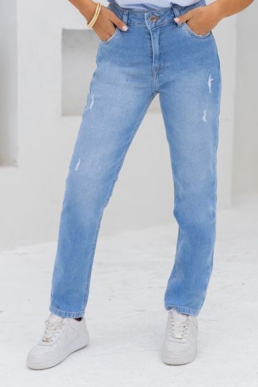 Calça Jeans Reta Jeans Barra Normal Feminina Revanche Sinquião Azul