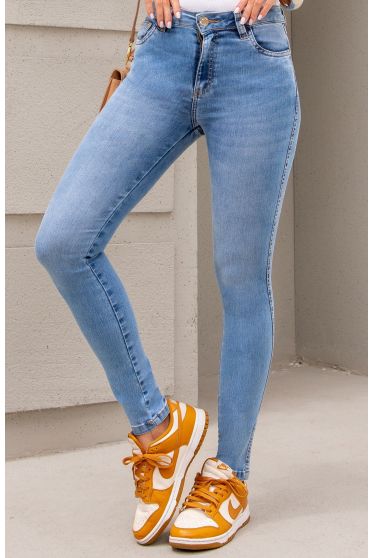 Calça Jeans Skinny Com Zíper No Bolsinho Feminina Revanche Propriá Azul