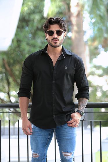 Camisa Tricoline Masculina Revanche Tobermory Preto 