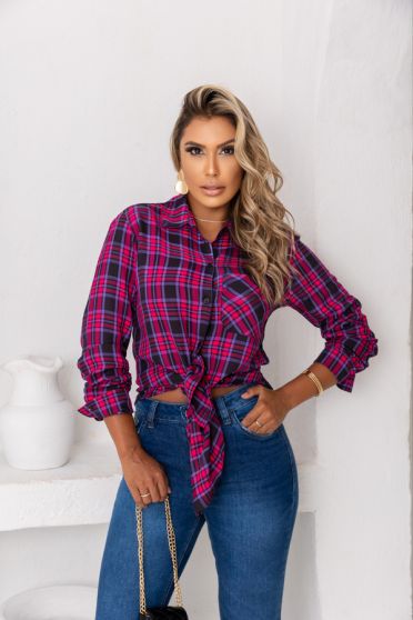 Camisa Xadrez Manga Longa Feminina Revanche Warrens XADREZ  ROSA