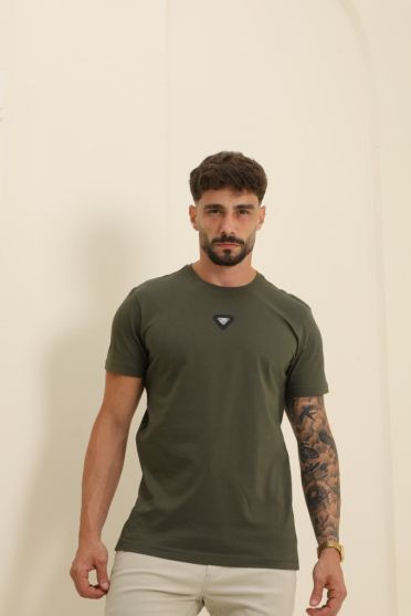 Camiseta Básica Com Plaquinha Personalizada Masculino Revanche Balazote VERDE MUSGO