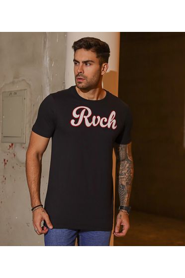 Camiseta Bordada Masculina Revanche Motovun PRETO