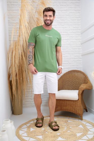 Camiseta Estampada Com Decote Careca Masculino Revanche Samsun VERDE MILITAR