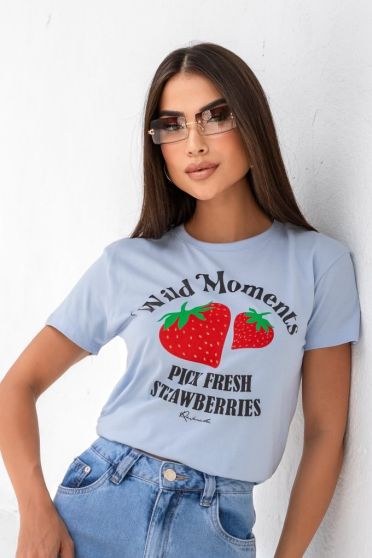 Camiseta Estampada Wild Moments Feminina Revanche Barranca AZUL BEBE