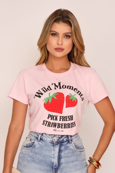 Camiseta Estampada Wild Moments Feminina Revanche Barranca ROSA BEBE