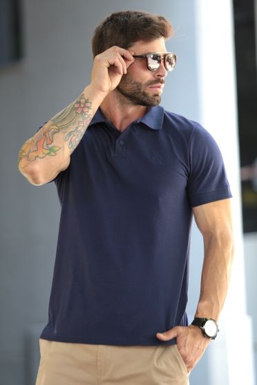 Camiseta Polo Bordado Com Elastano Masculino Revanche Durazno AZUL MARINHO